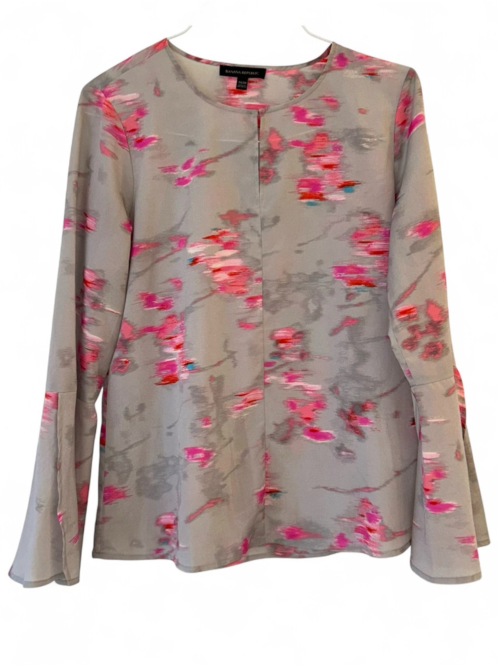 Banana Republic M Pink and Light Gray/Silver Women's Blouse w Bell Sleeves